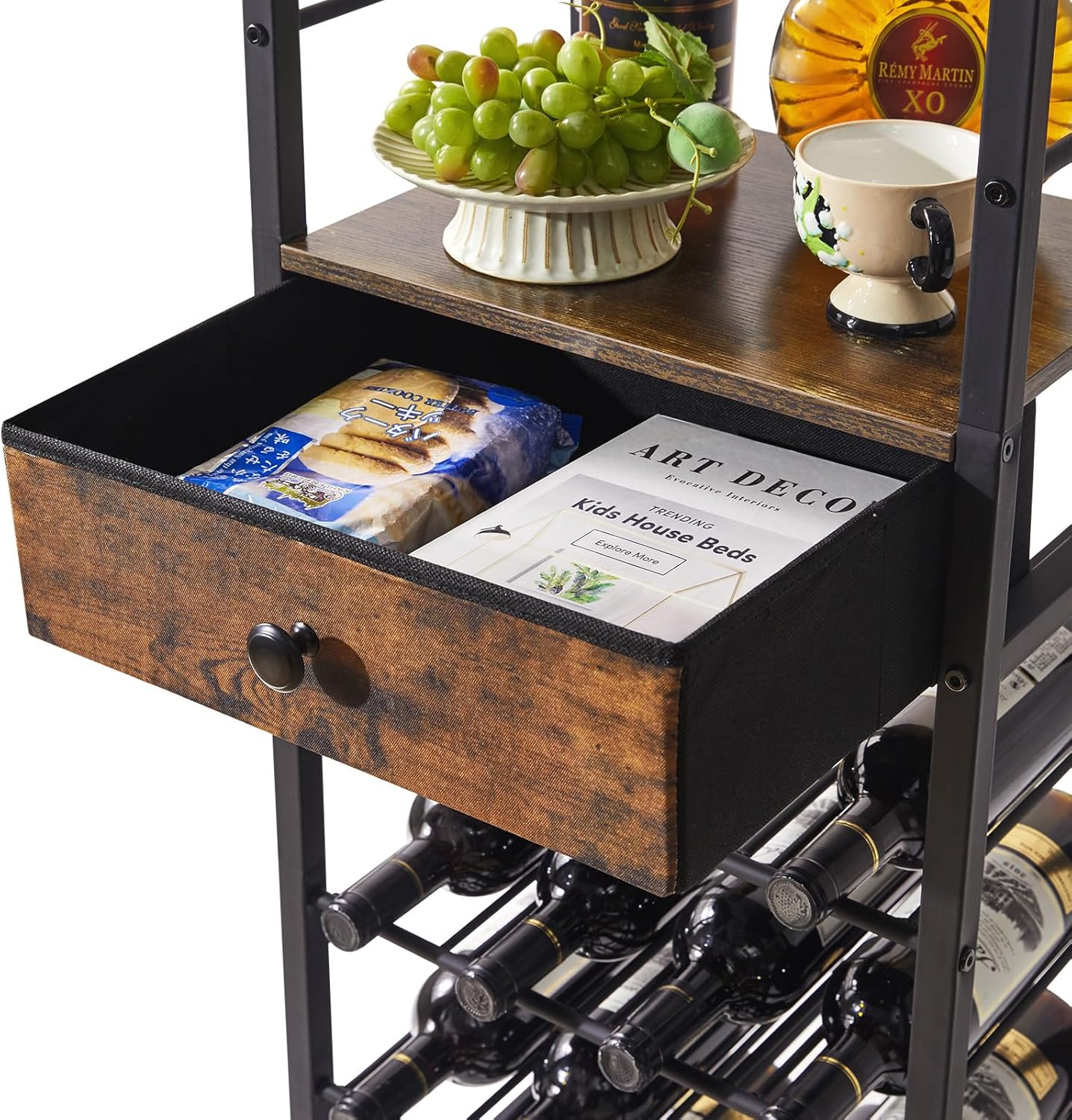 IBUYKE 4-Tier Freestanding Wine Rack with Storage Drawer