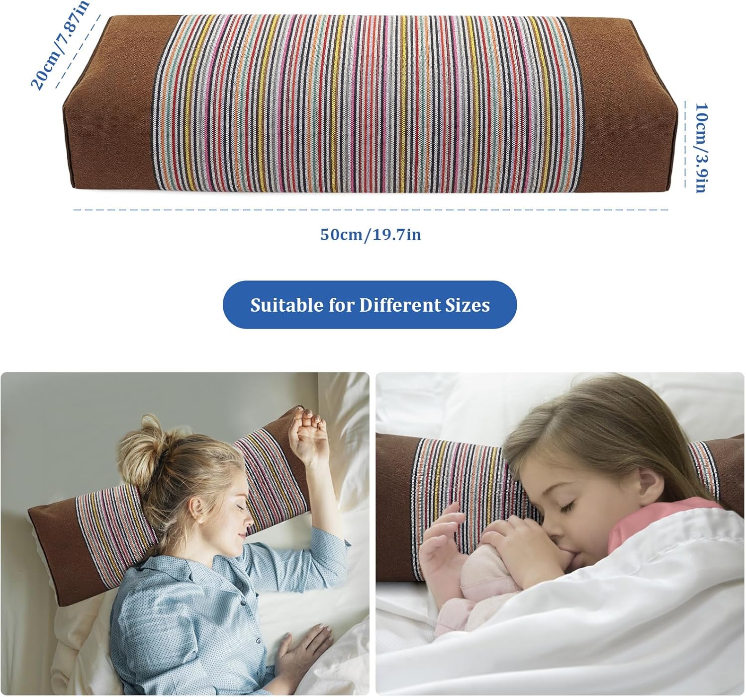 JOERRES Buckwheat Pillow for Neck Support Brown 21x8x3 Inch