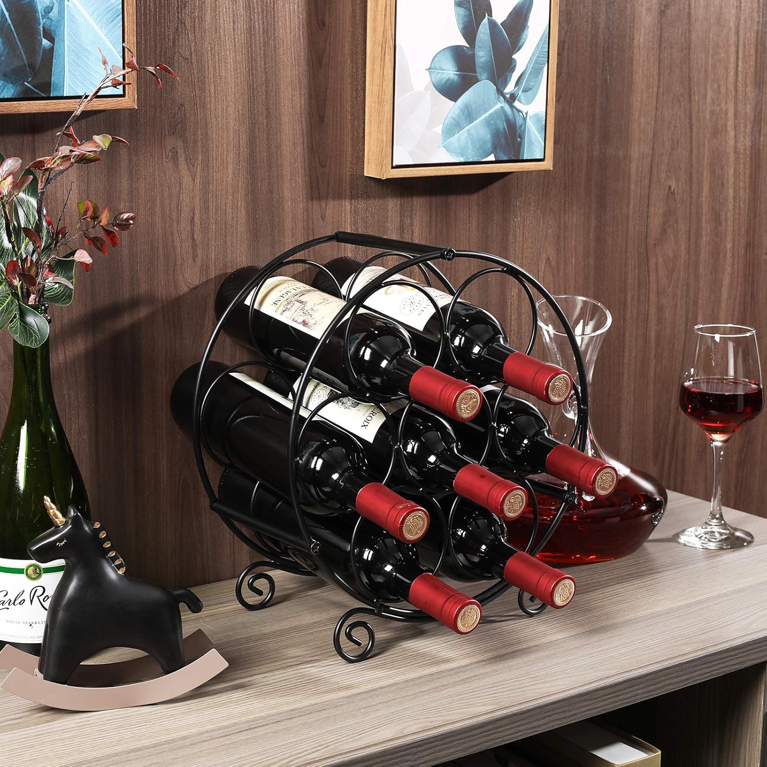 PAG 7 Bottles Freestanding Wine Rack Black