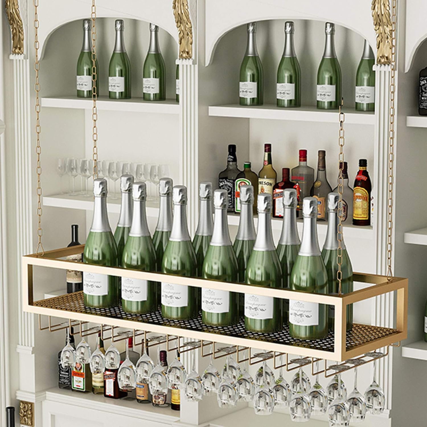 Adjustable Wall-Mounted Wine Rack with Metal Frame