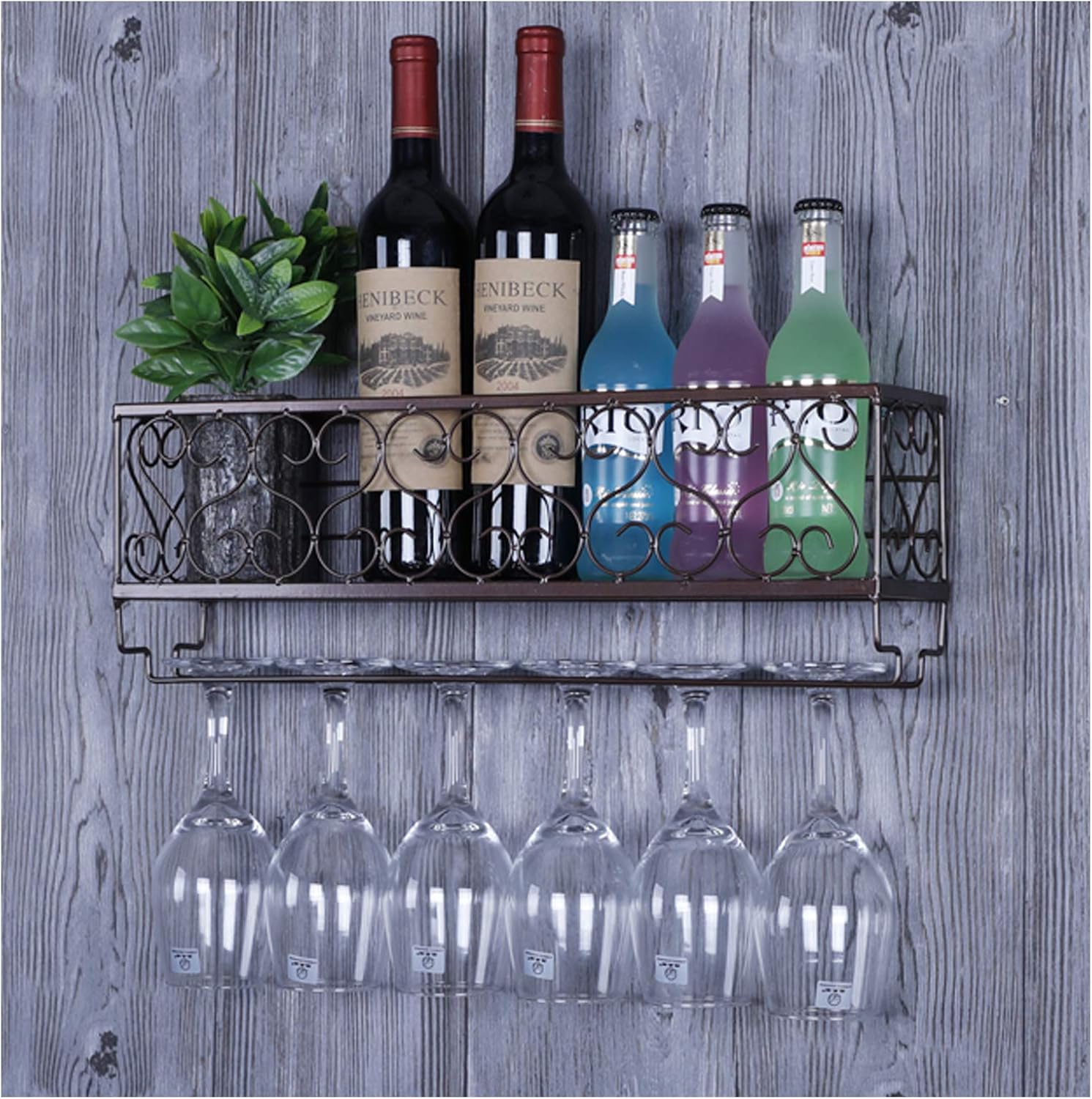BOCbco Vintage Wall-Mounted Iron Wine Rack