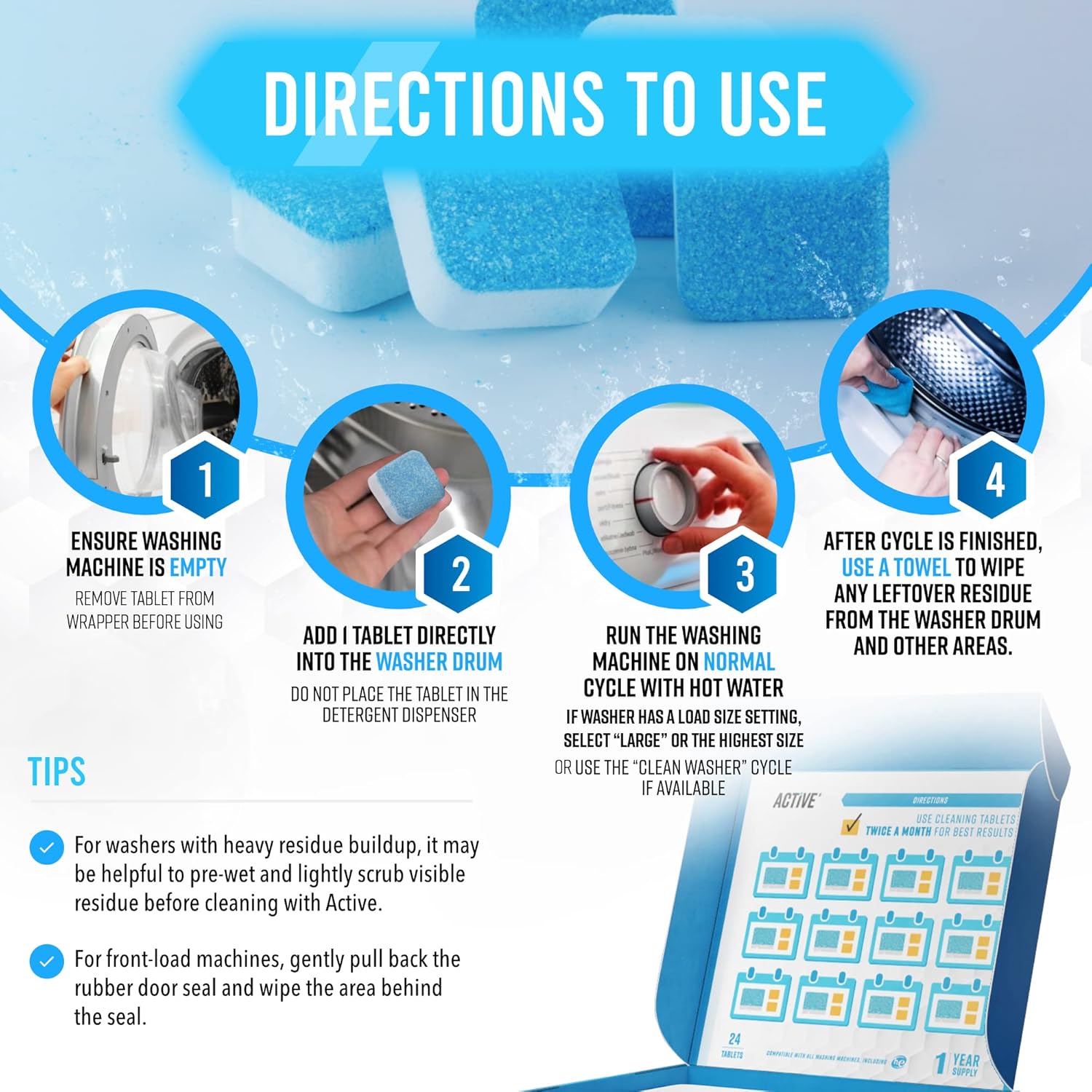 ACTIVE Washing Machine Cleaner Descaler 24 Pack - 12 Month Supply