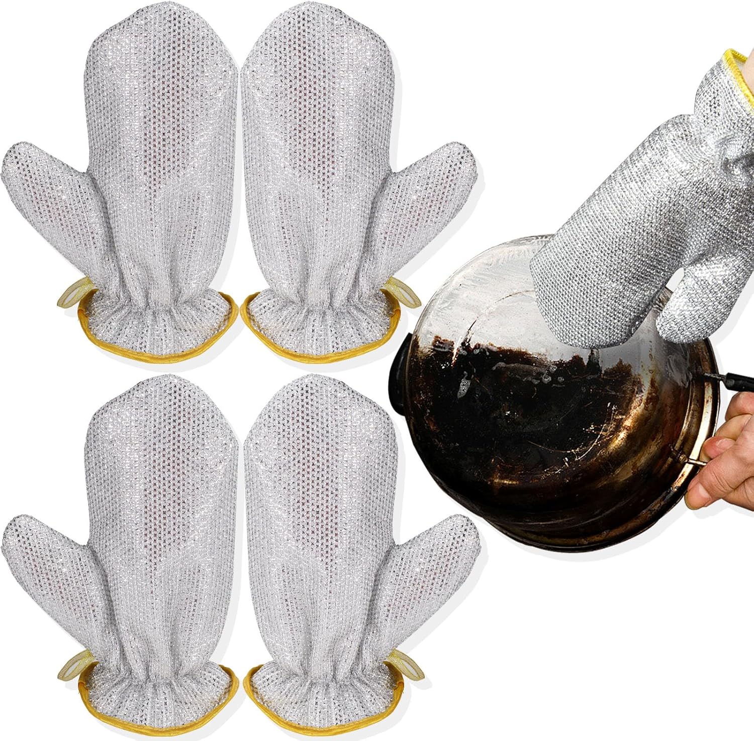 Realand 2 Pairs Dish Washing Gloves with Non Scratch Sponges