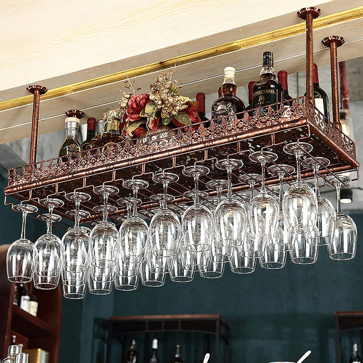 Adjustable Metal Ceiling Wine Rack for Home Bar Decor