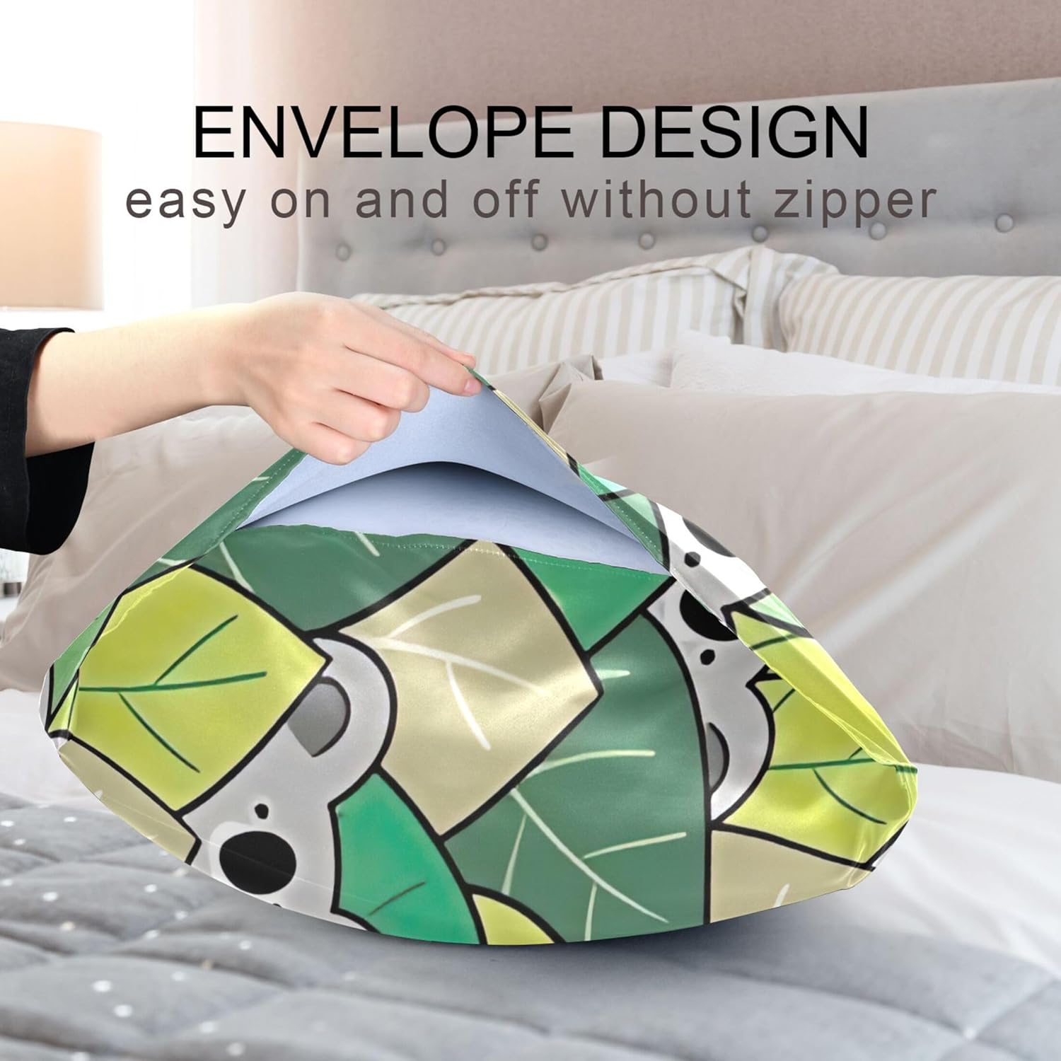 TSENQUE Cartoon Koala Bear Leaf Sateen Pillowcase 1