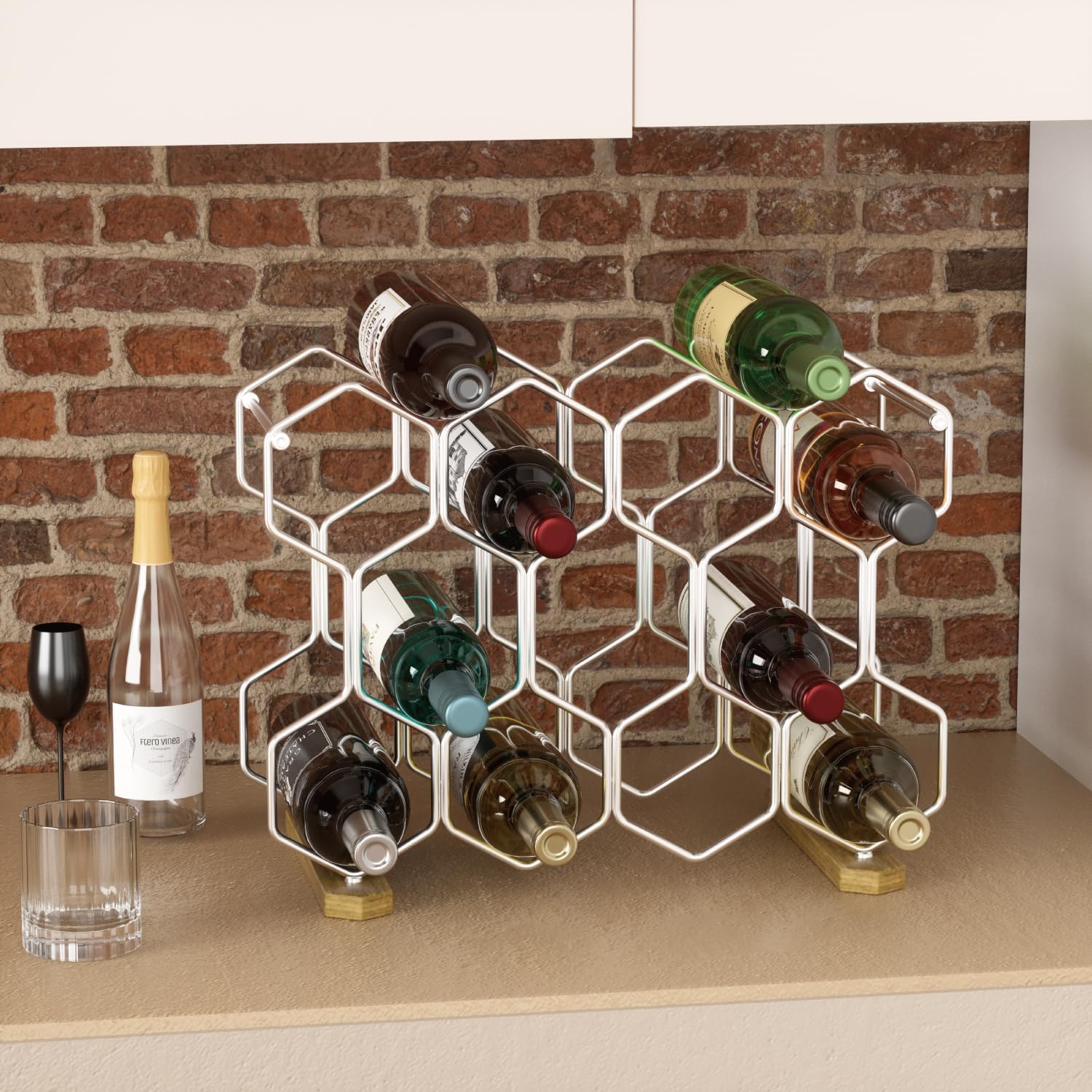 Buruis 14-Bottle Wine Rack with Chrome Base