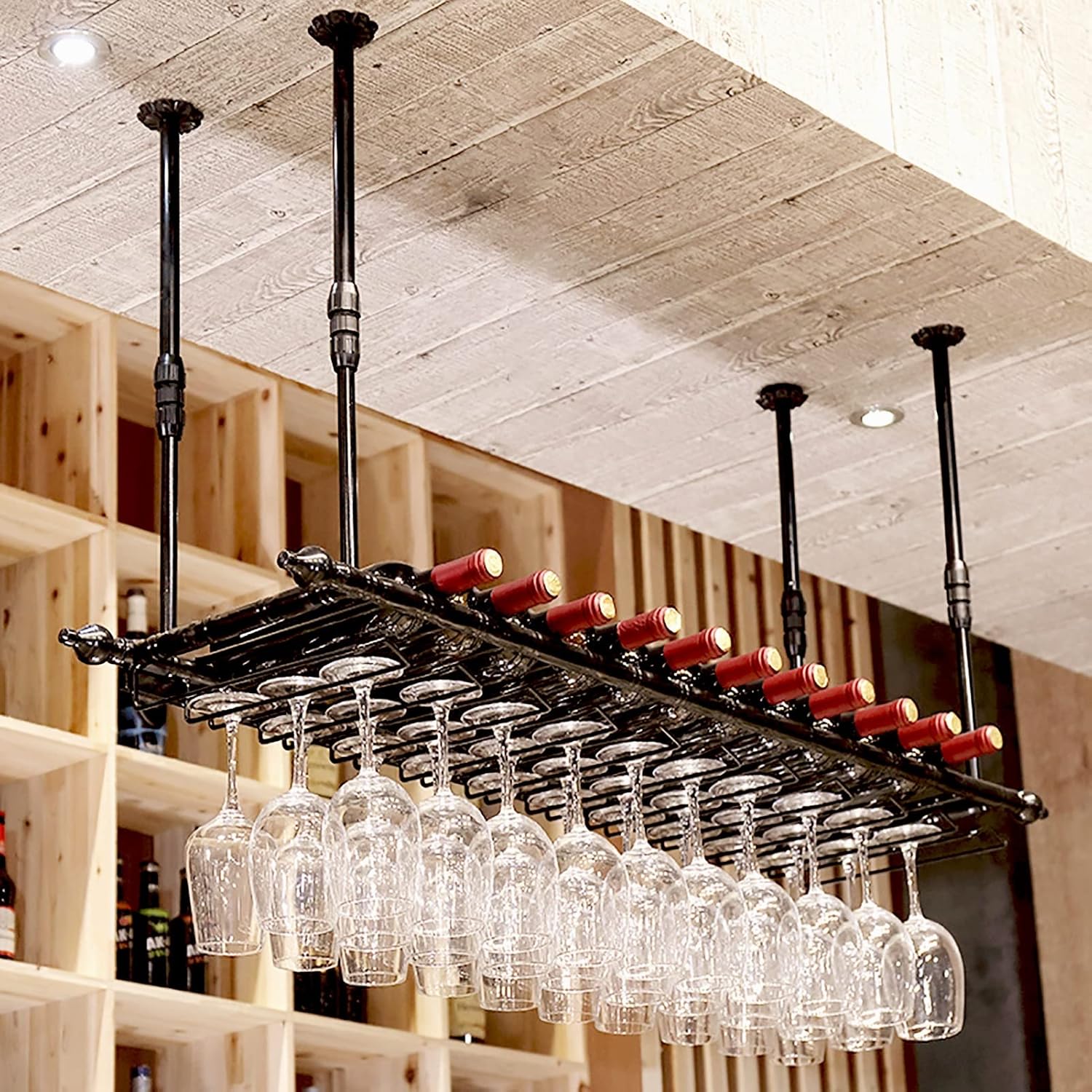 Industrial Black Metal Wine Glass Holder 120x30cm