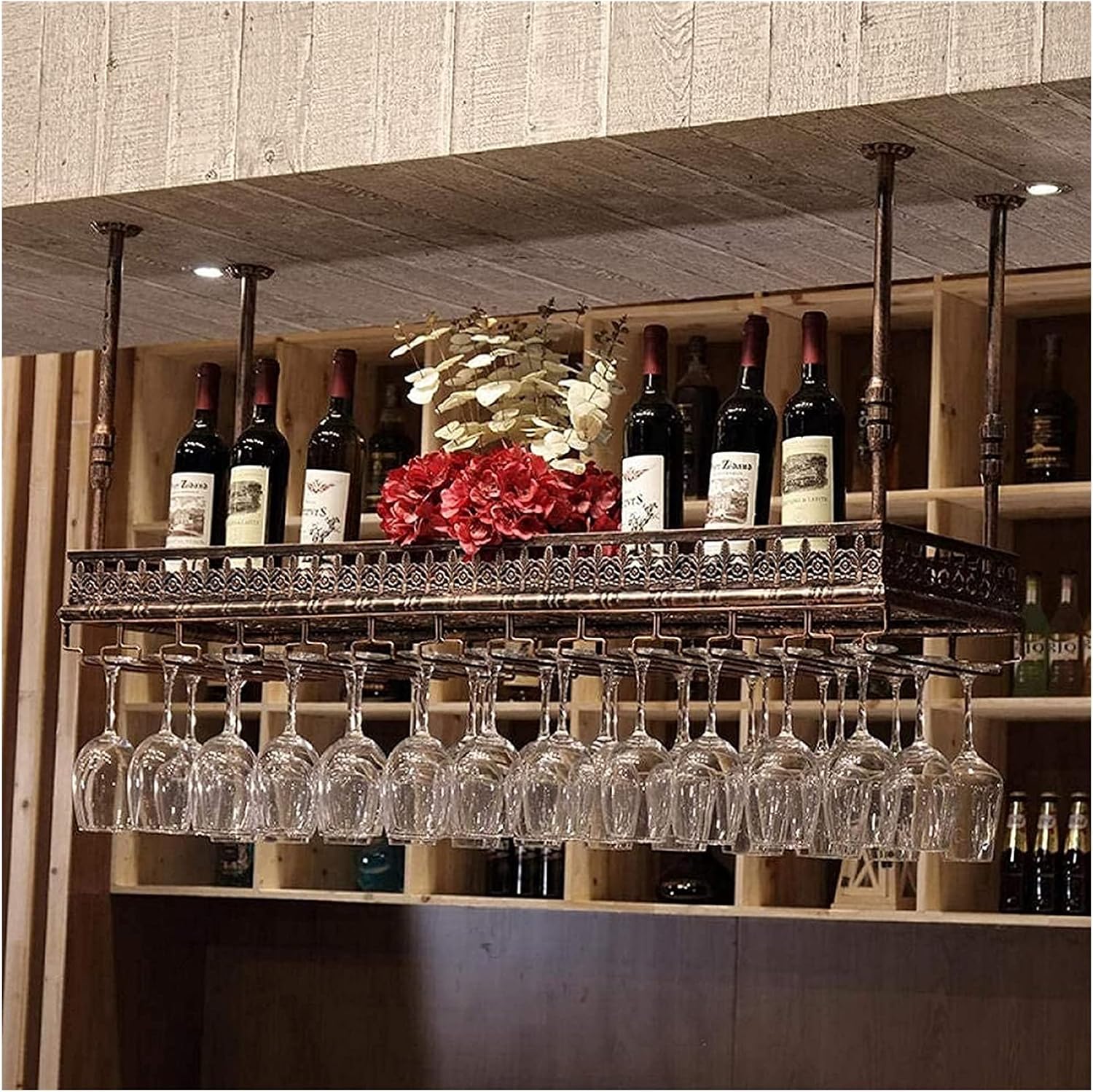 Adjustable Height Wine Rack with Glass Holder Shelf