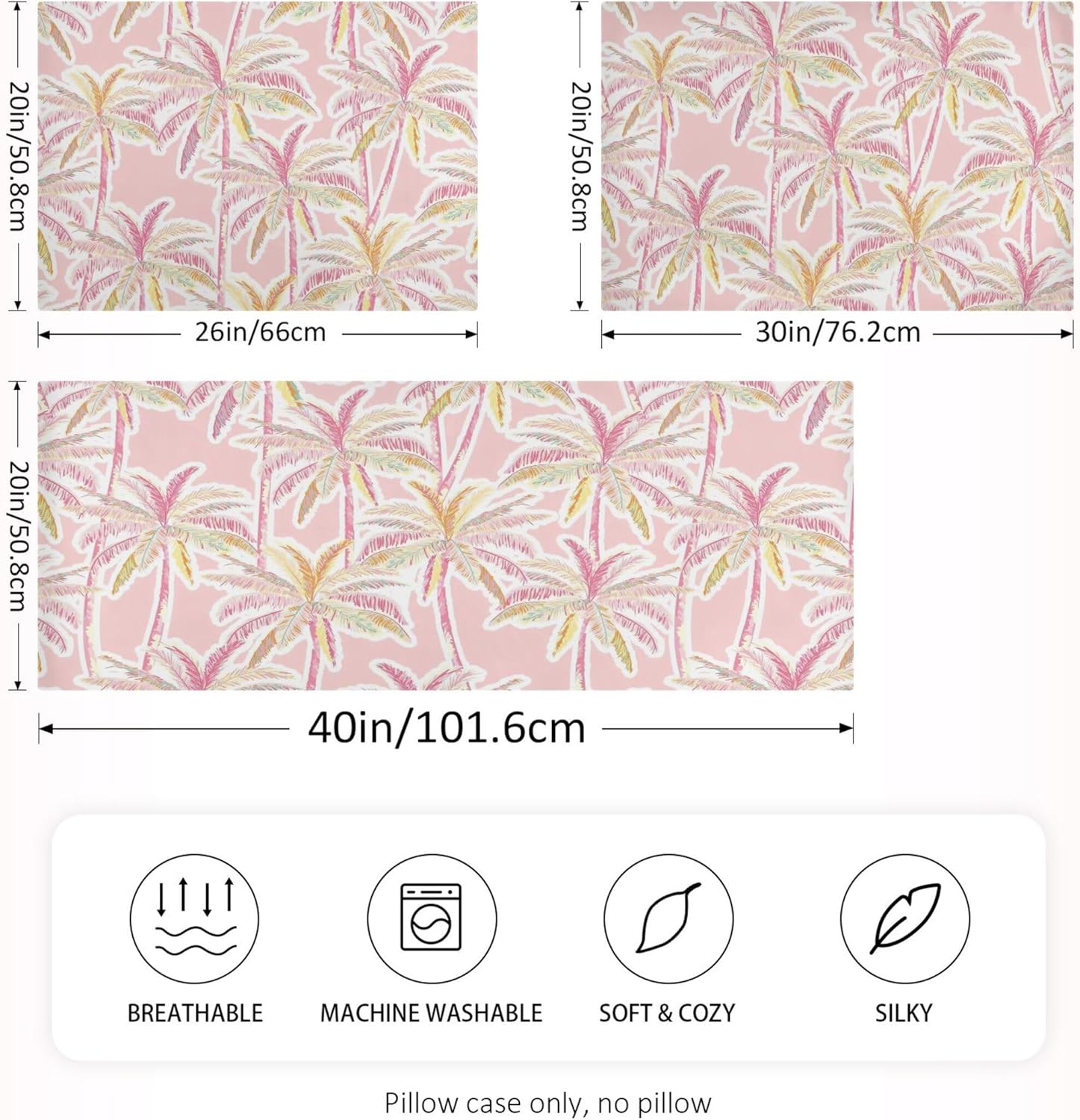 Tropical Palm Pink Leaf Satin Pillow Case