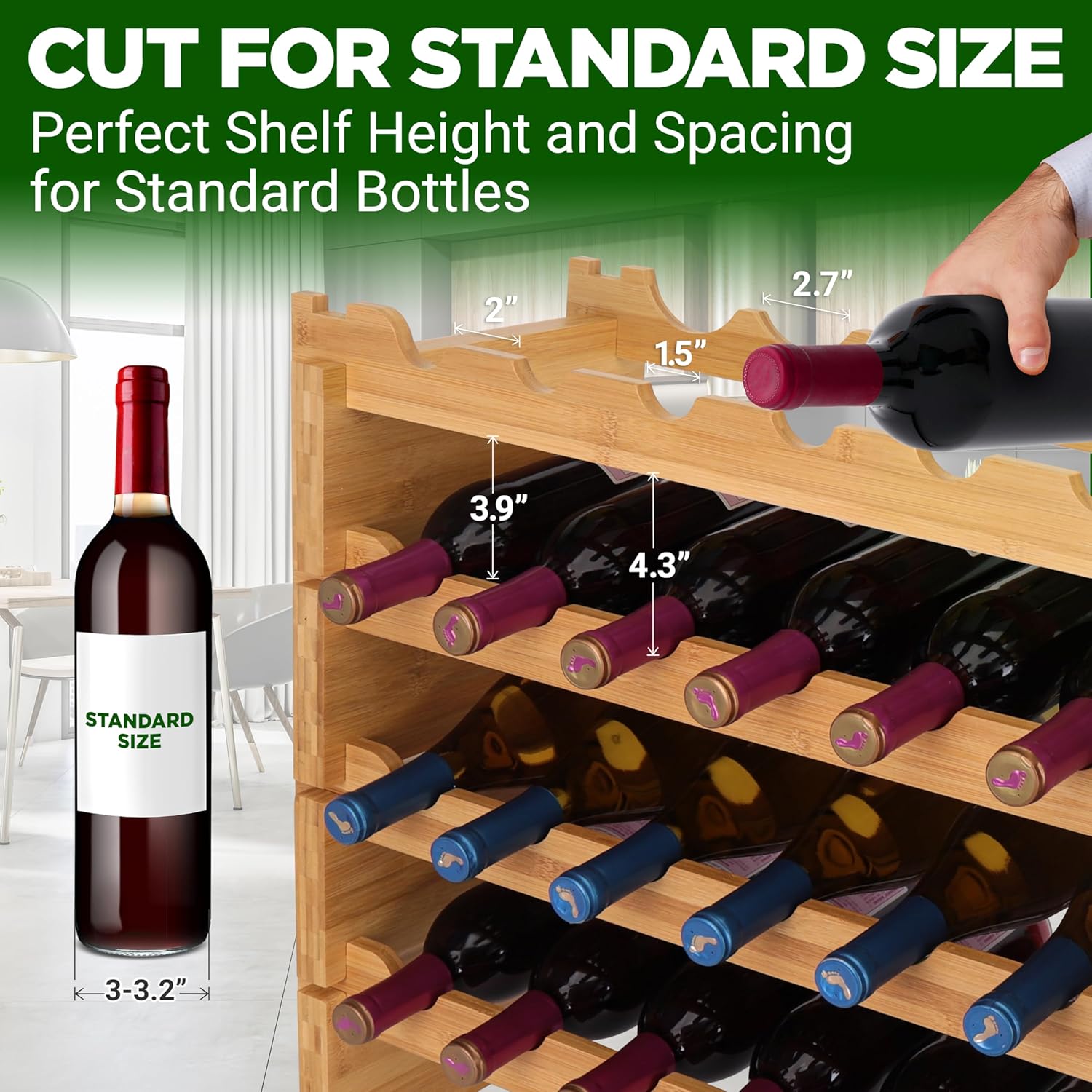 NutriChef 4-Tier Bamboo Wine Rack 36 Bottle Capacity