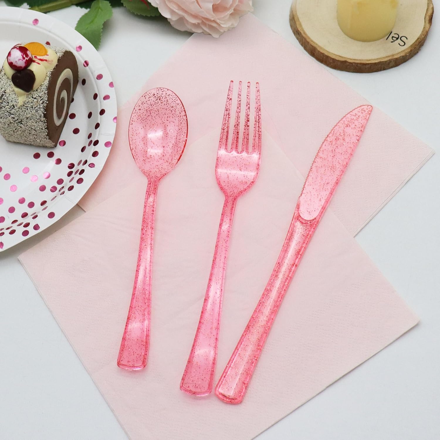 150 Pack Pink Plastic Silverware Set for Parties