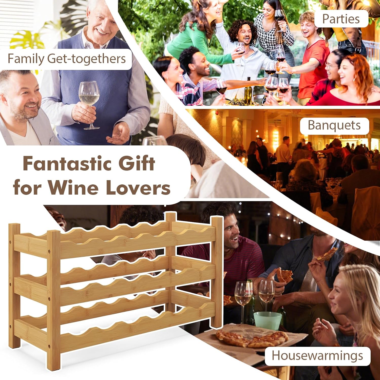 Giantex Bamboo 3 Tier Wine Rack 18 Bottle