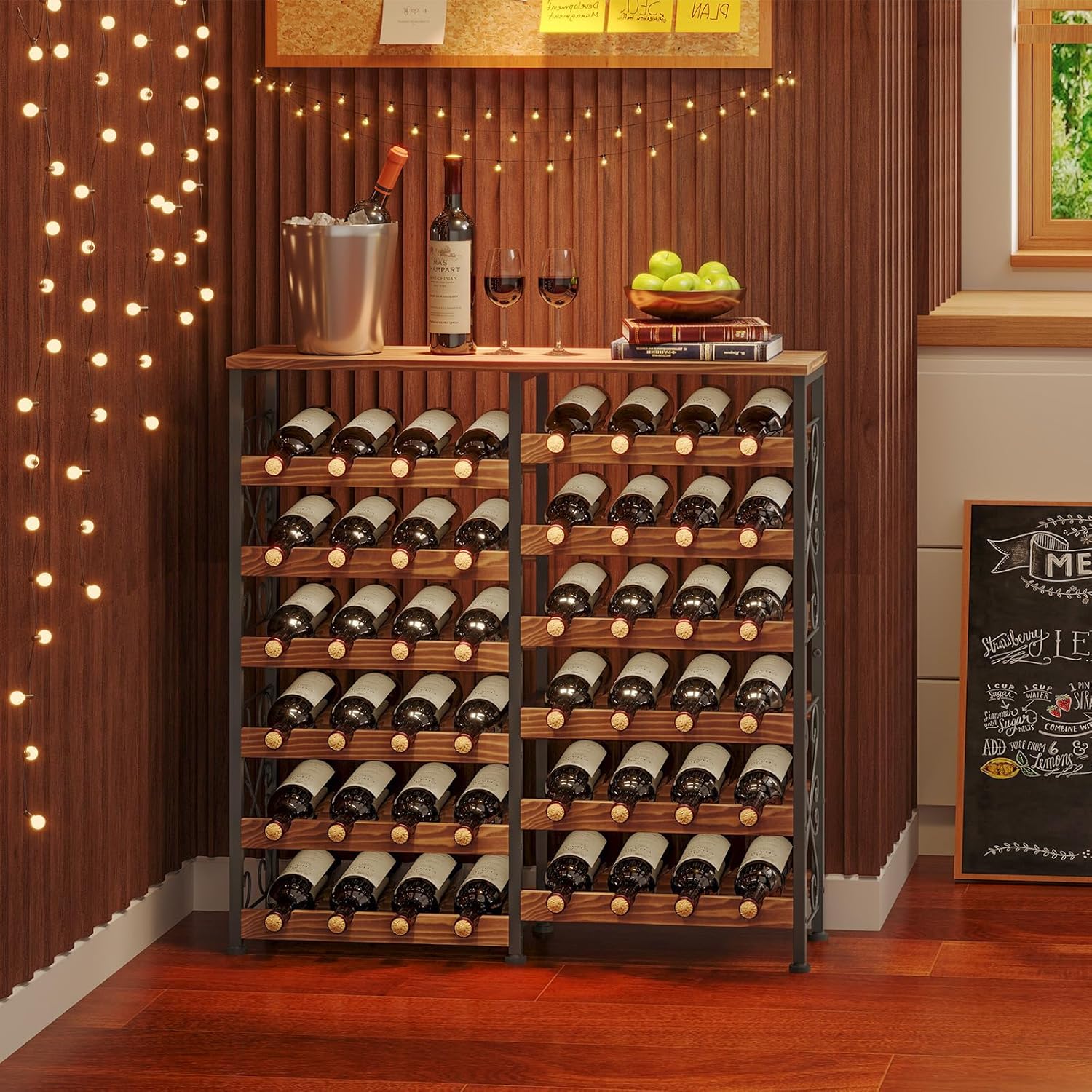 Sonyabecca 48 Bottle Freestanding Wine Rack with Solid Wood Top