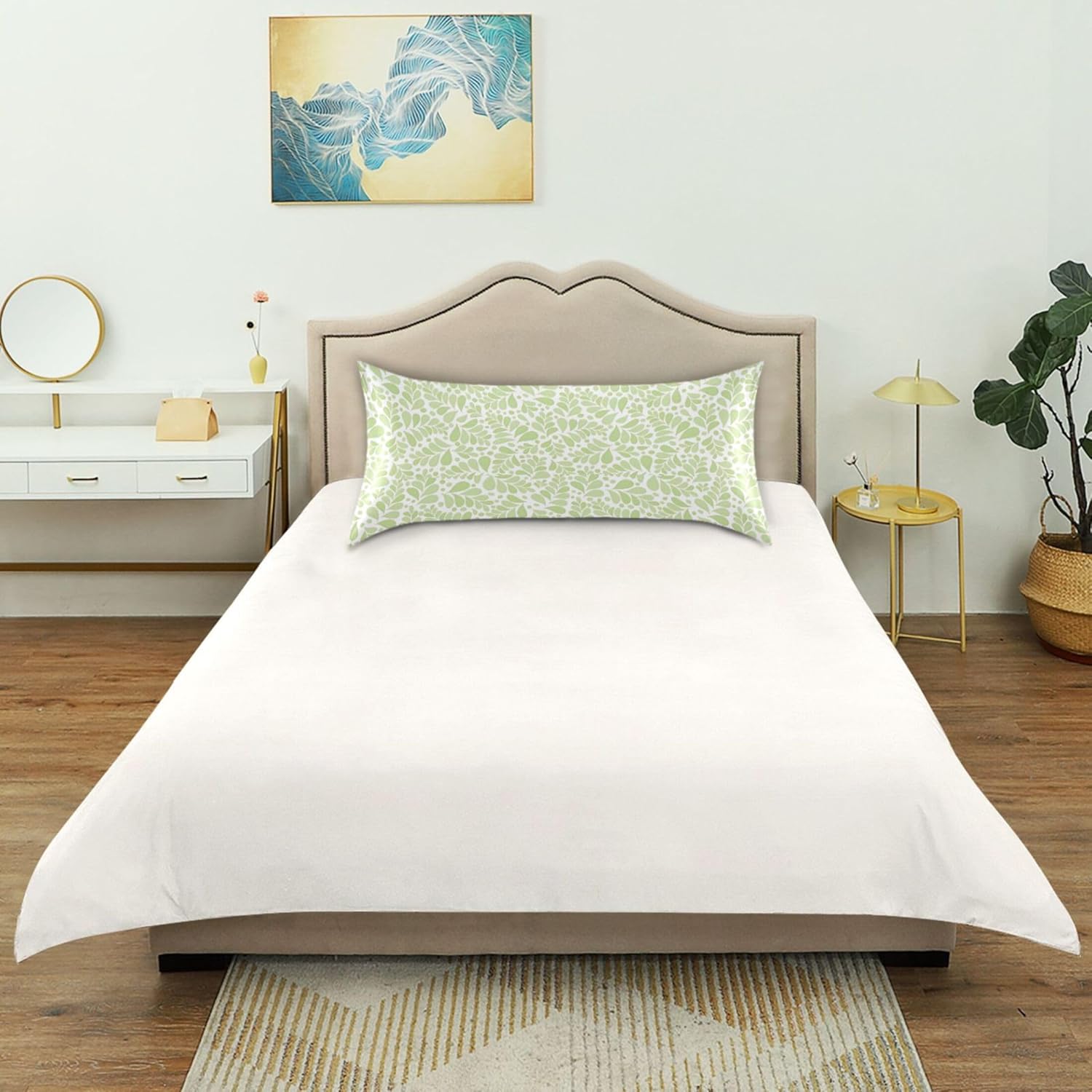 TSENQUE Bright Green Botanical Satin Pillow Case