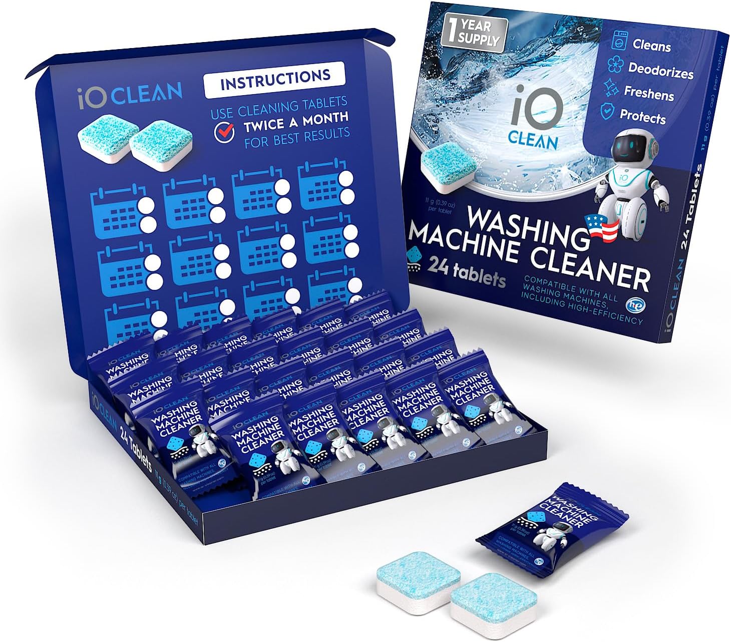 iO CLEAN Washing Machine Tablets 24 Pcs - Deep Clean and Descaler