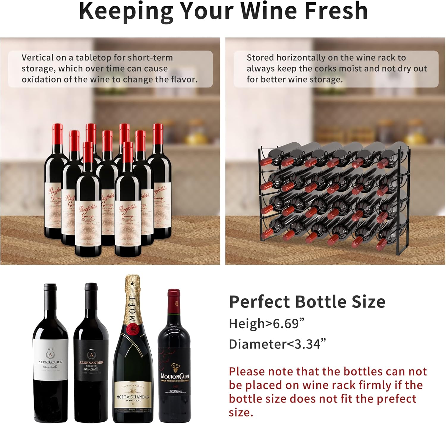 TONLEA 4-Tier Wine Rack - 3-in-1 Stackable Storage