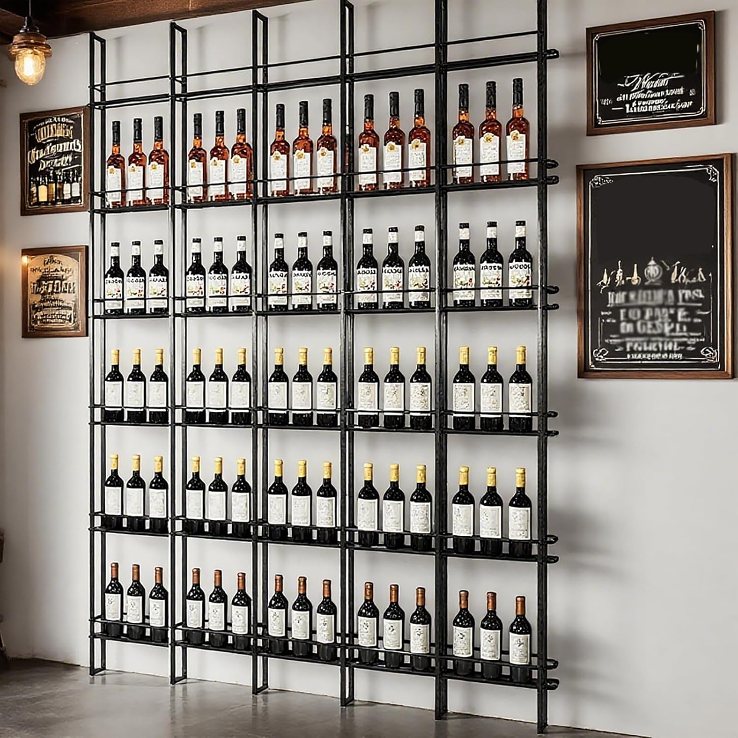 RAJYQODIS 6-Tier Wall-Mounted Wine Rack Black Industrial Style