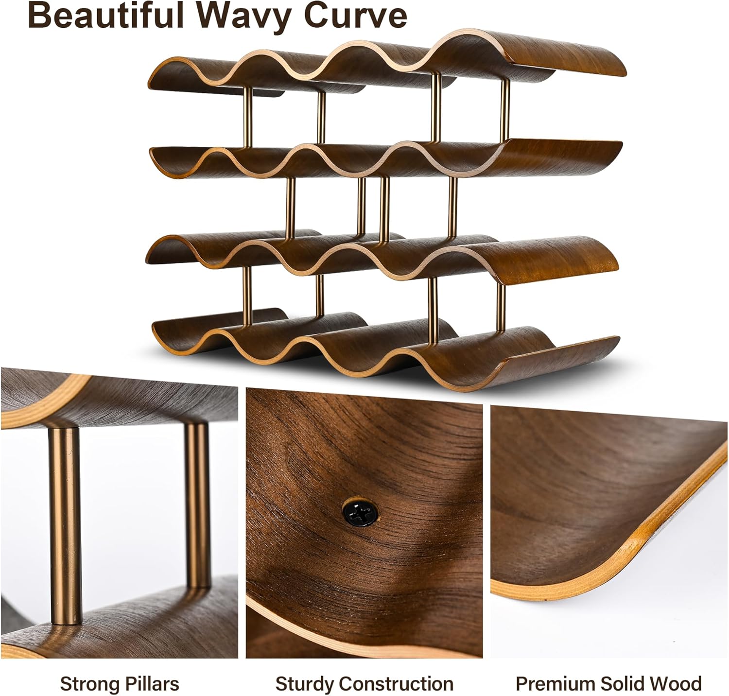 TRUDING 14 Bottle Tabletop Wine Rack with 4 Tier Walnut Wavy Design