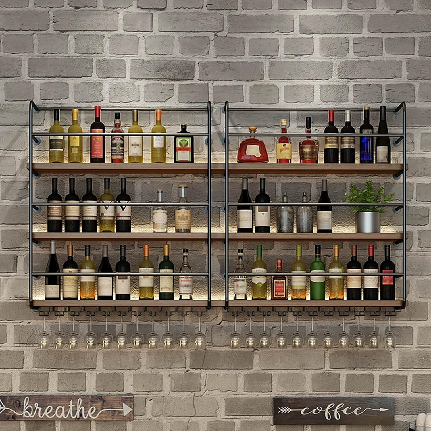 47in Industrial Wall Wine Rack 3-Tiers