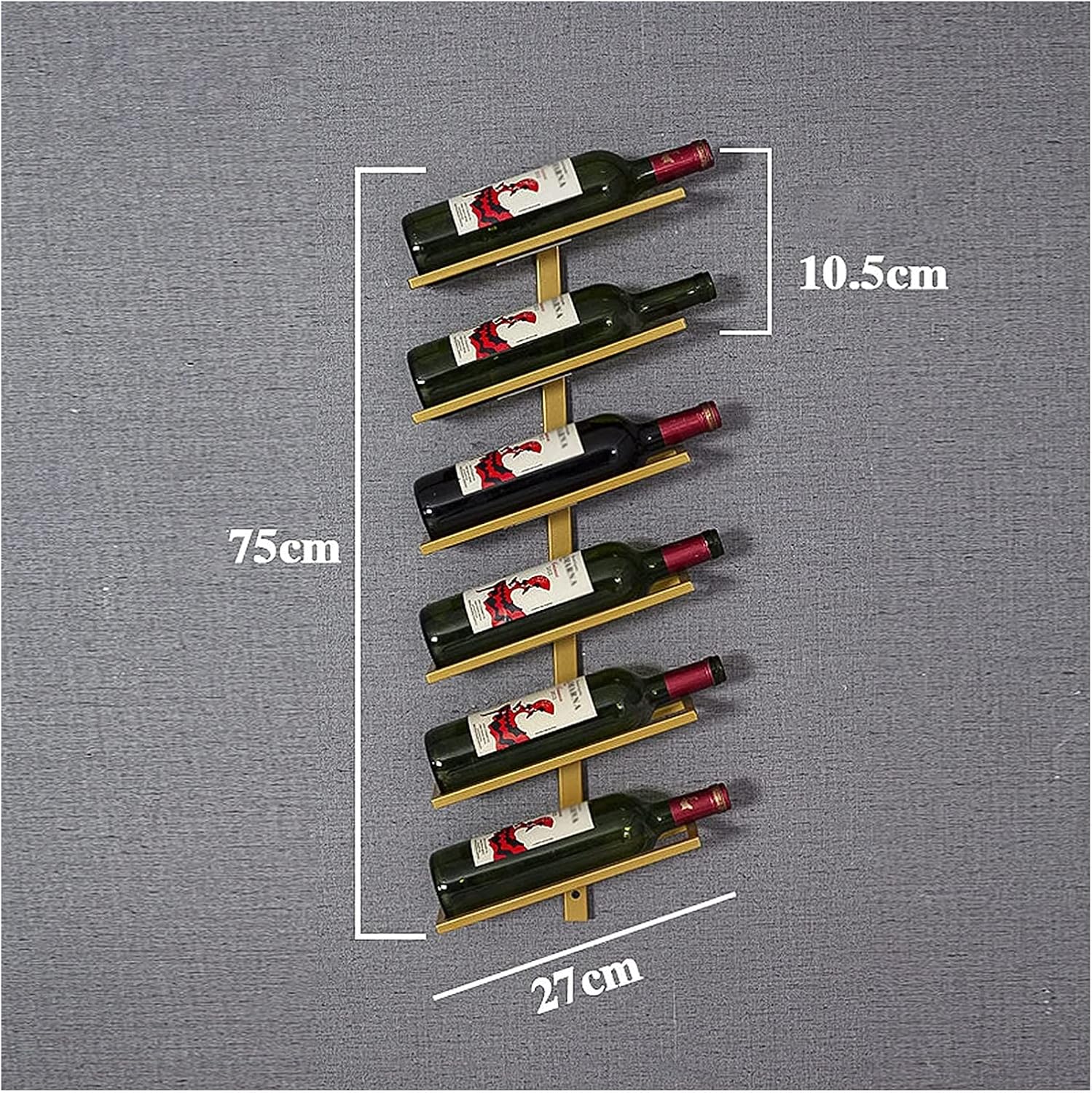 ALDEPO Wall-Mounted Wine Rack - 6 Bottles - Gold Finish