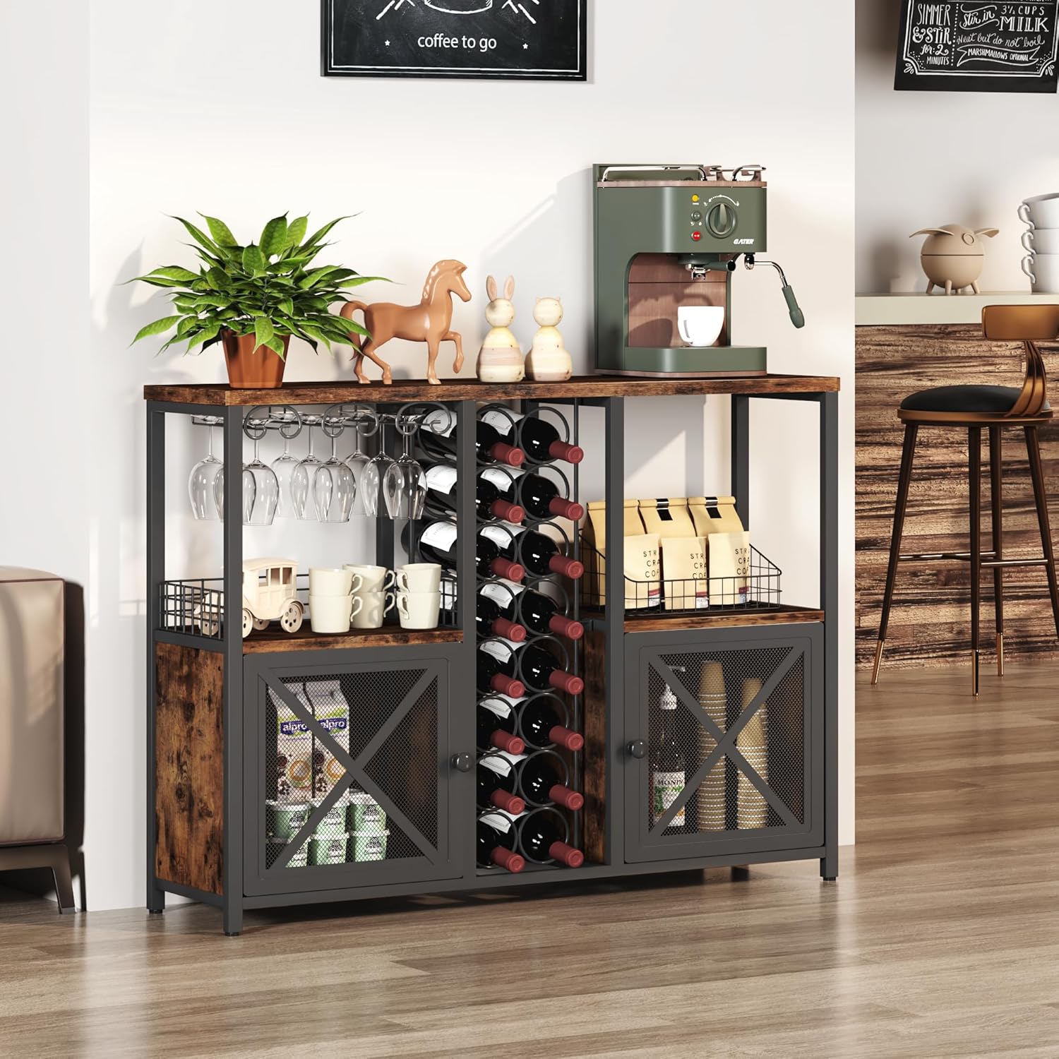 Homeiju Mini Bars Wooden Coffee Cabinet Modern