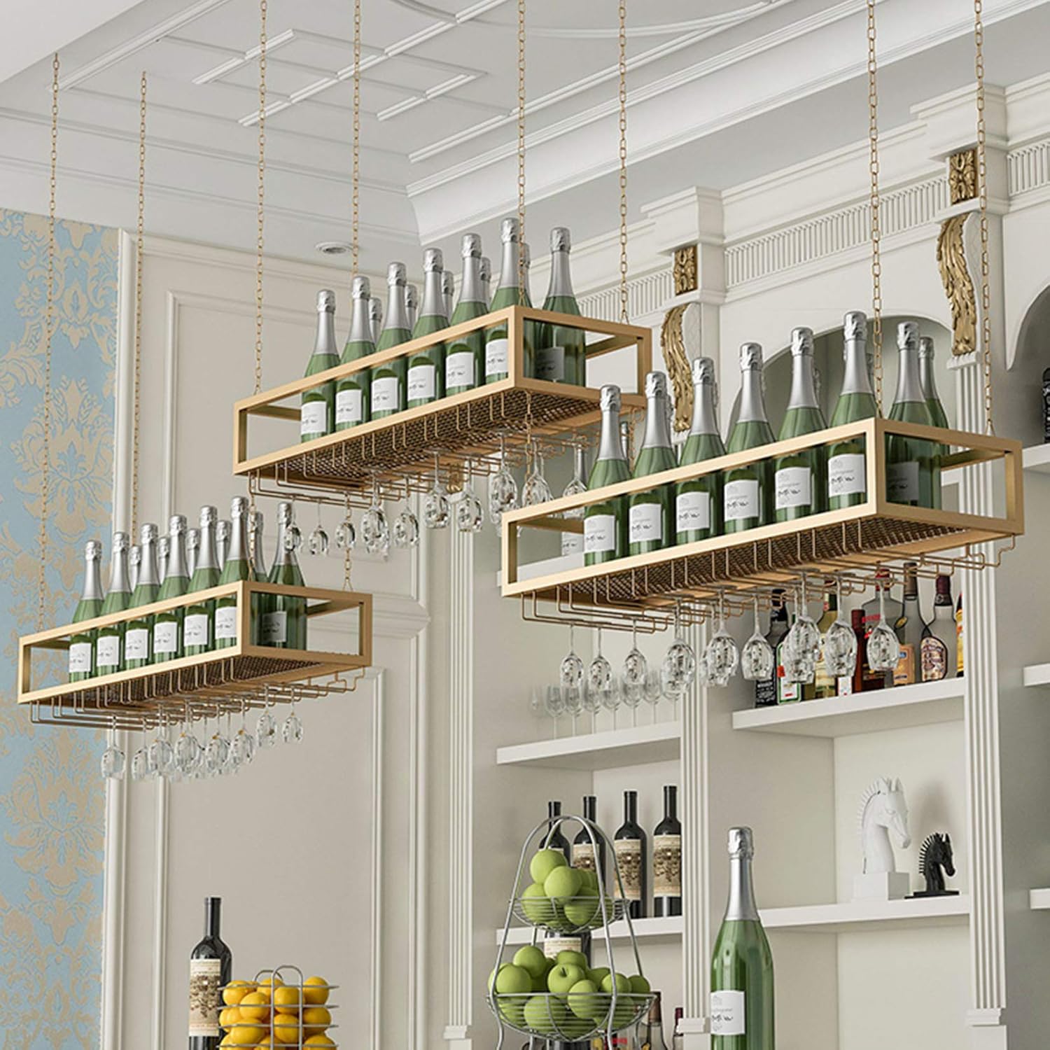 Adjustable Wall-Mounted Wine Rack with Metal Frame
