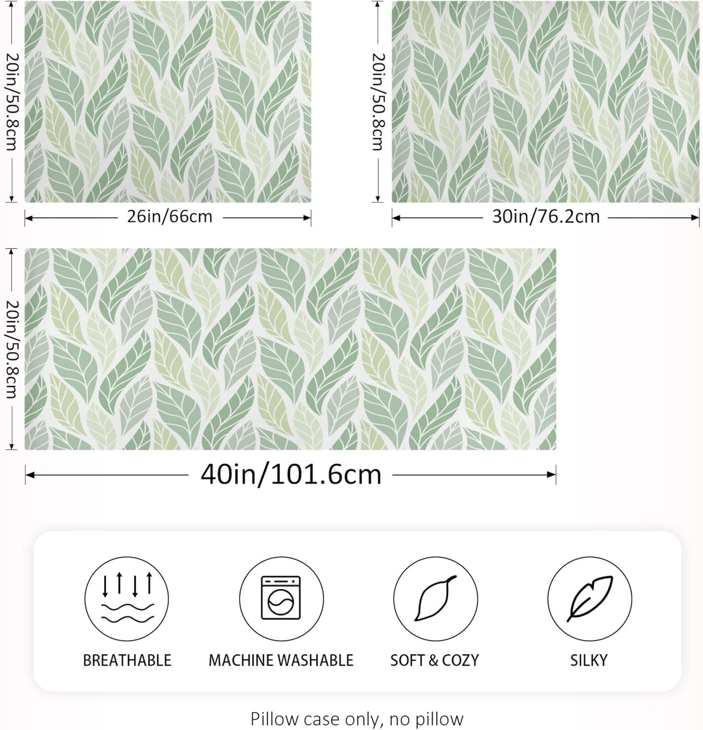 TSENQUE Geometric Green Leaves Pattern Satin Pillow Case