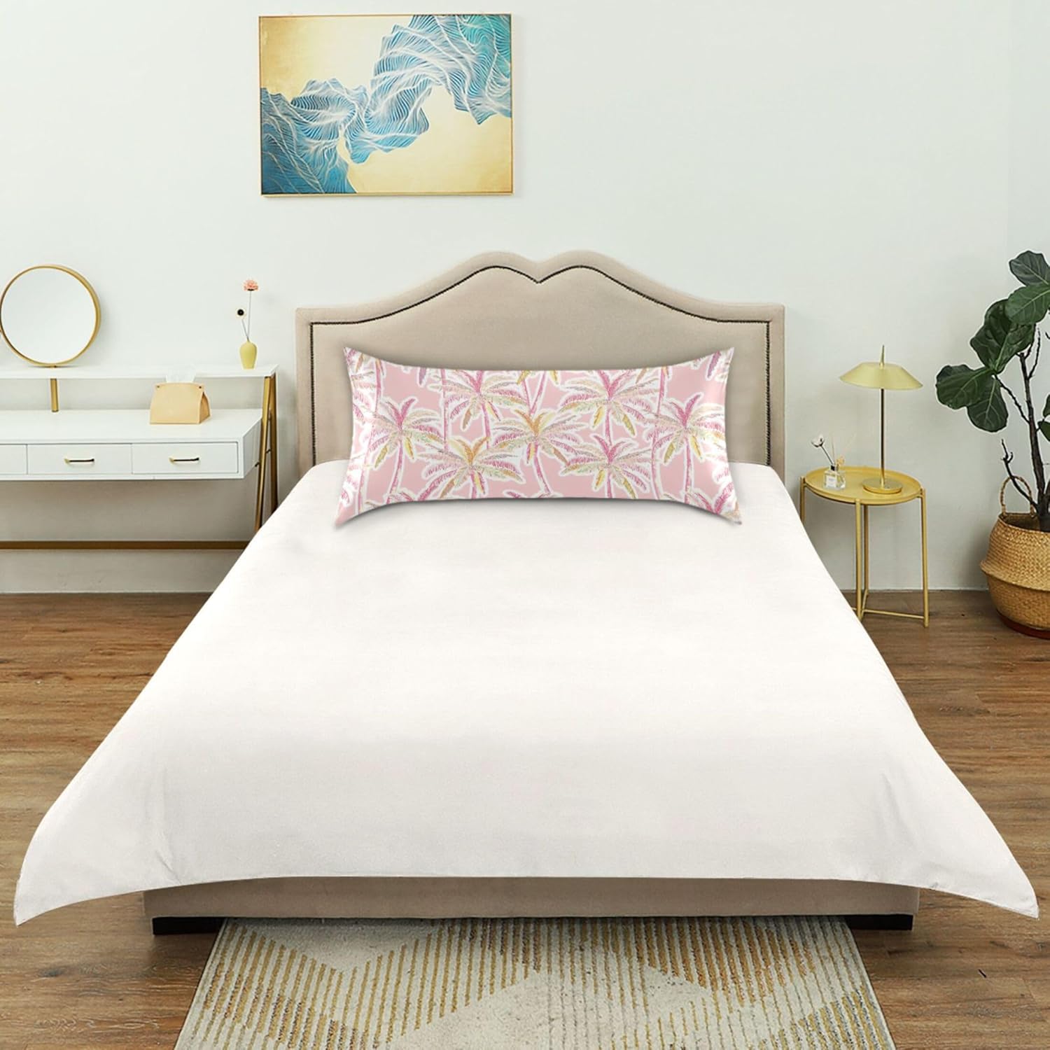 Tropical Palm Pink Leaf Satin Pillow Case