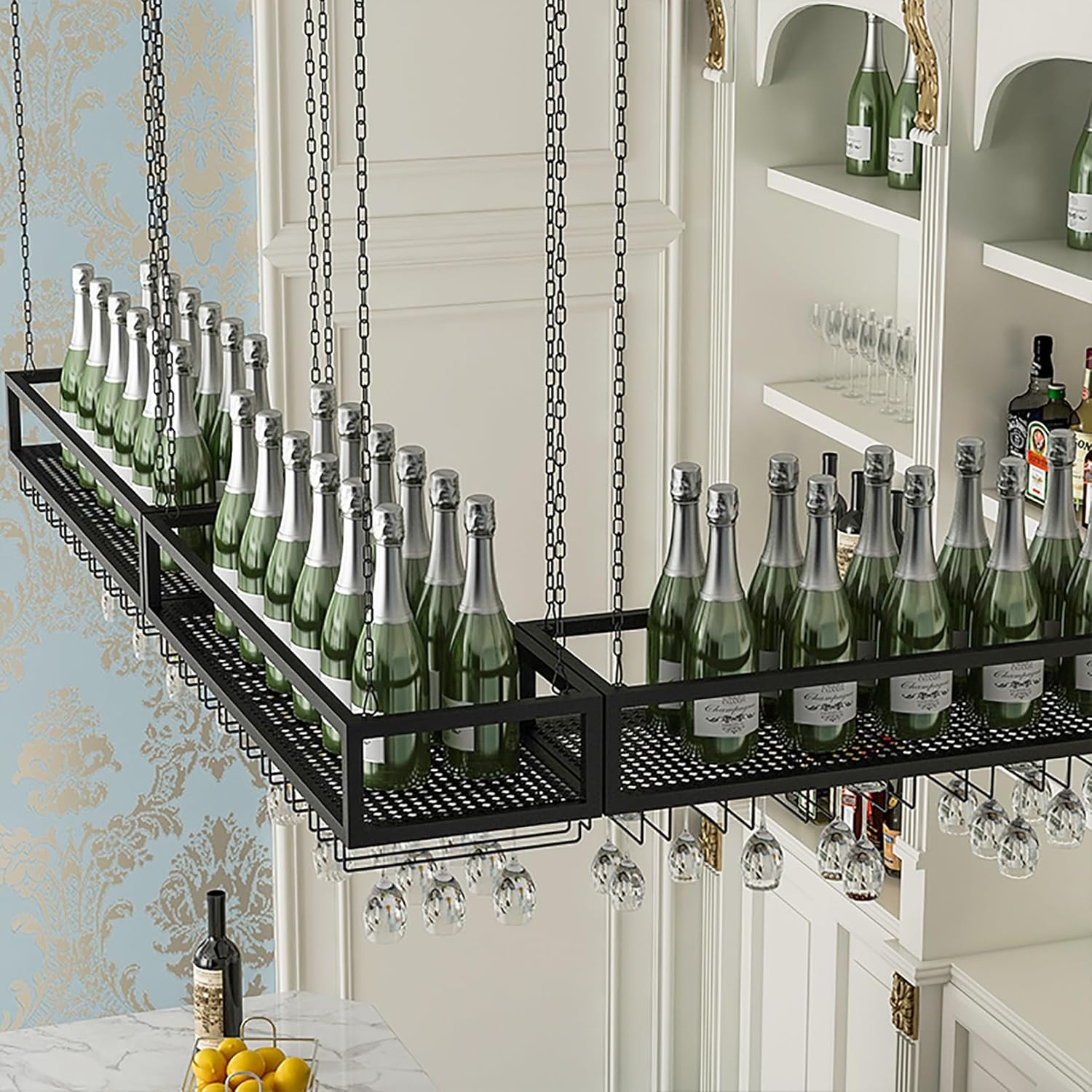 Ceiling Wine Glass Rack with Adjustable Height and Durable Metal
