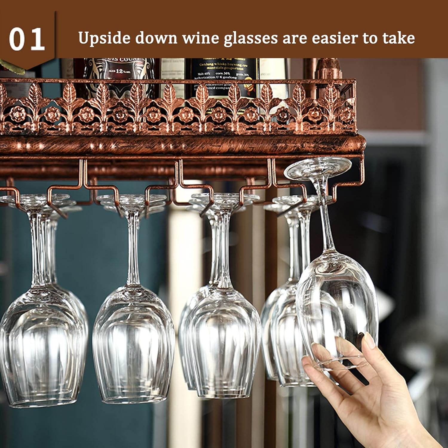 Wall-Mounted Wine Rack with Adjustable Hooks