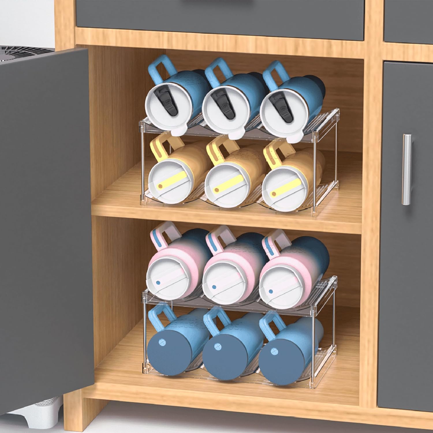 IEEK Plastic Stackable Bottle Storage Rack with 2 Tiers and 3 Bottles