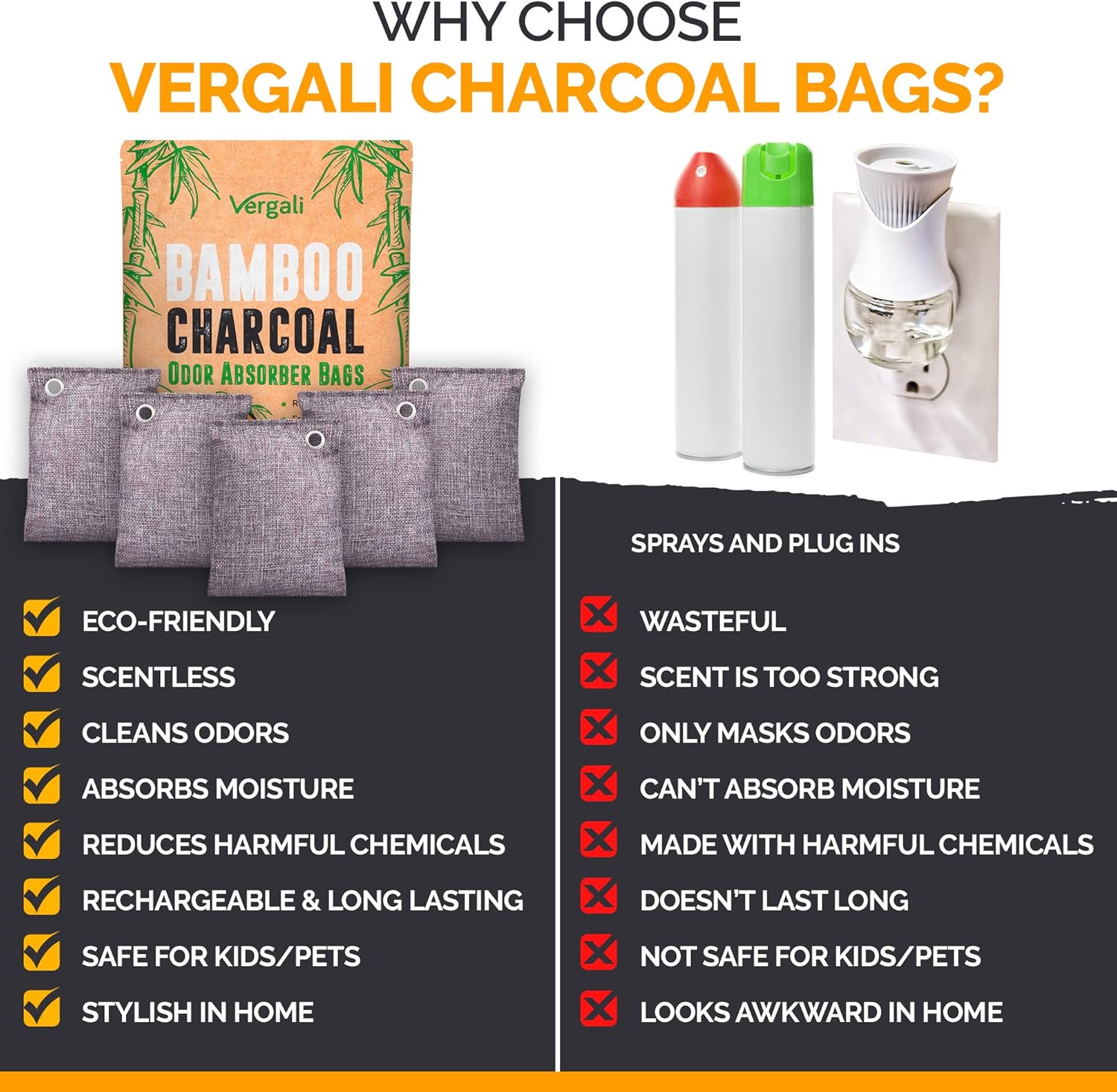 Vergali Activated Charcoal Odor Absorber Bags 10 Pack