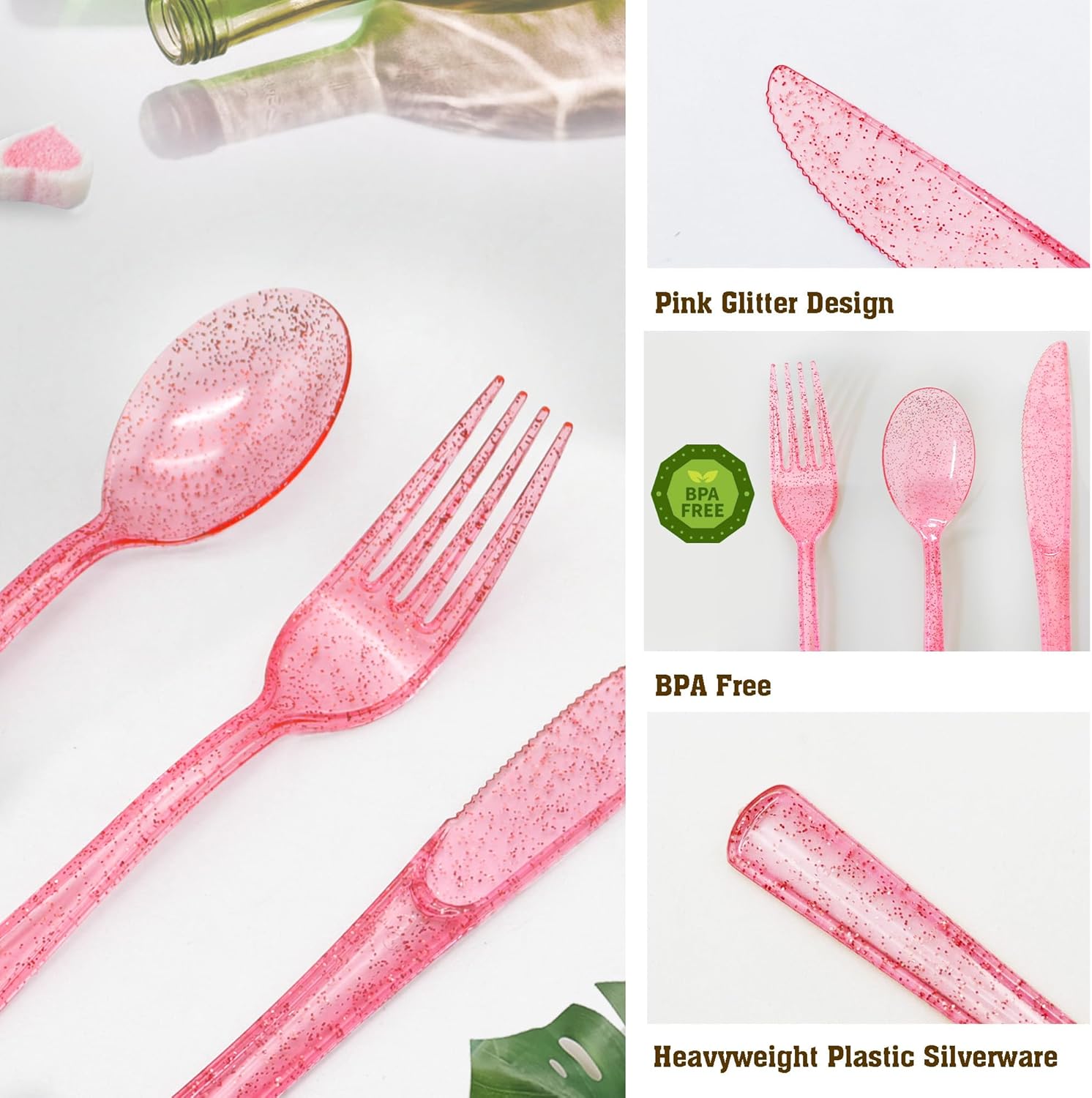 150 Pack Pink Plastic Silverware Set for Parties