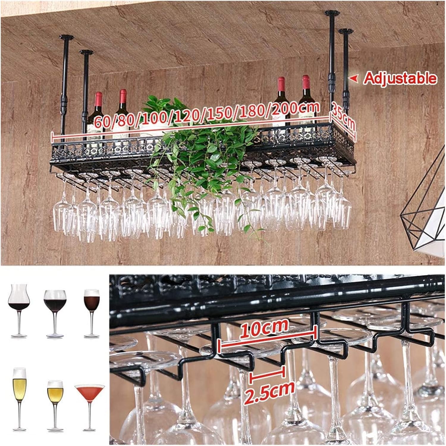 ALDEPO Wall-Mounted Wine Glass Rack 48 Glasses