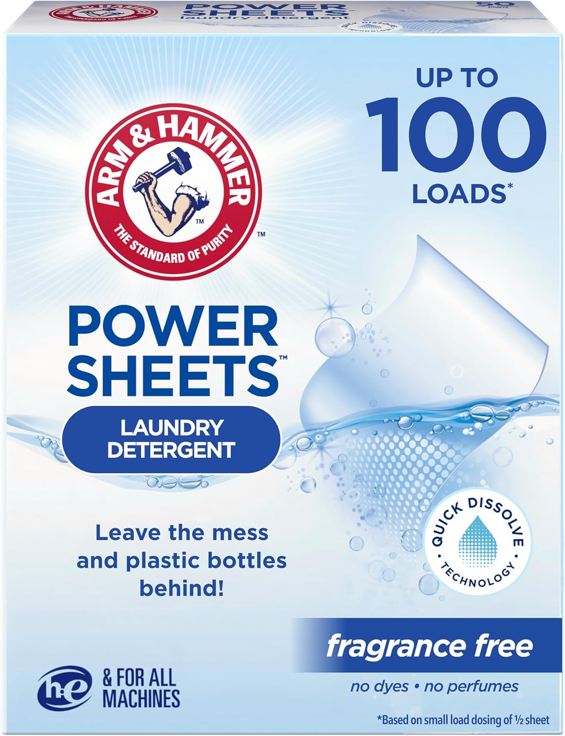 ARM HAMMER Power Sheets Fragrance Free Laundry Detergent 50 Count