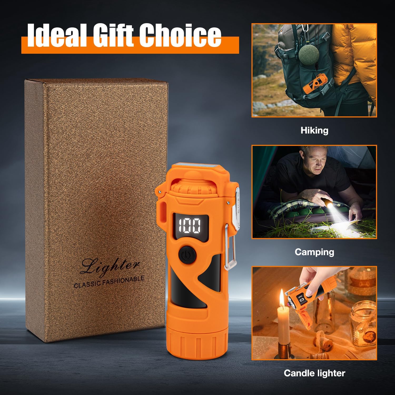 LcFun Rechargeable Waterproof Dual Arc Plasma Lighter with Flashlight and Battery Display