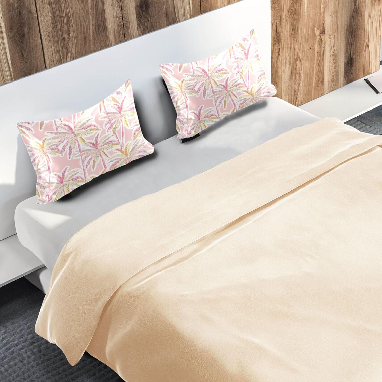 Tropical Palm Pink Leaf Satin Pillow Case