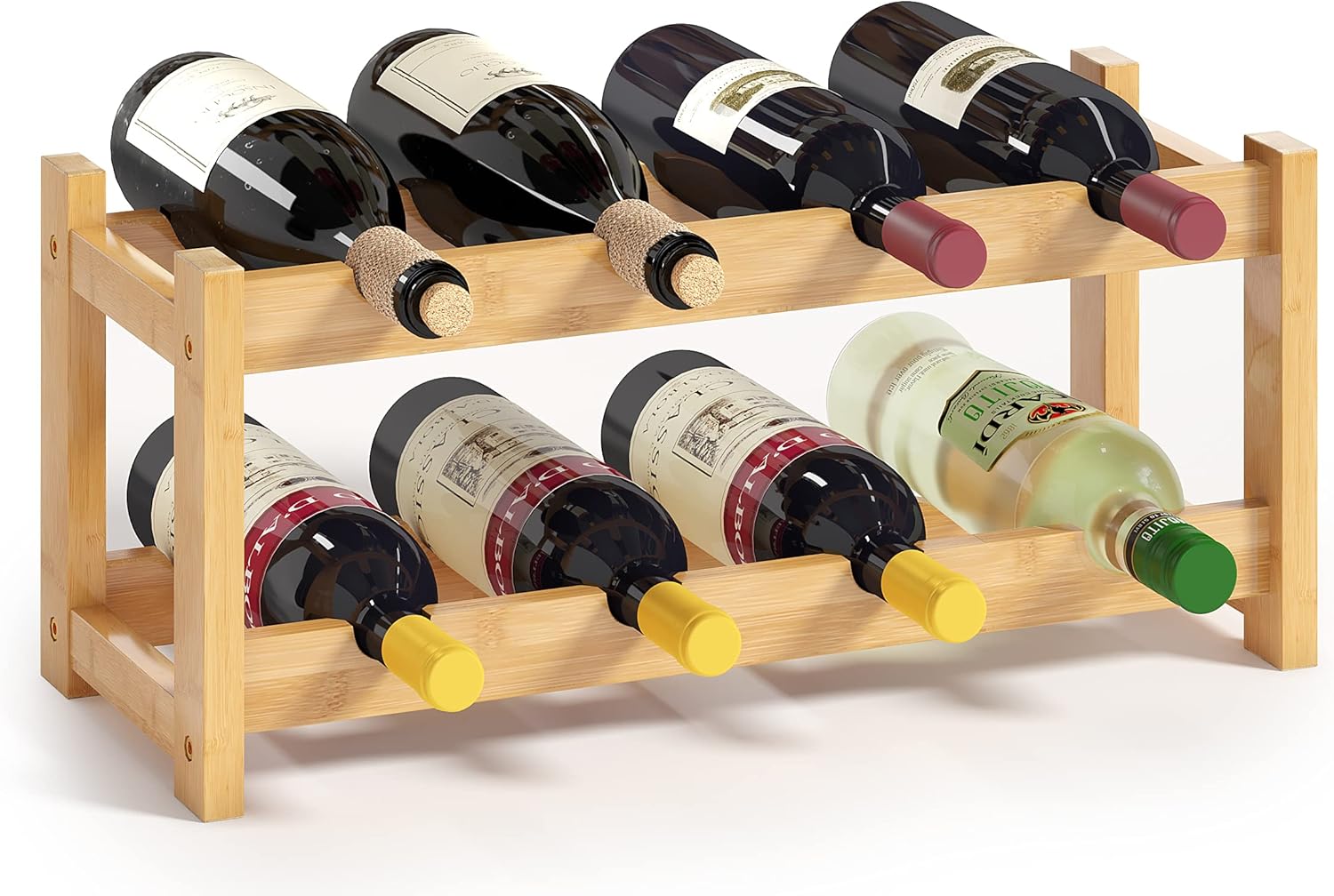 BAMEOS 8-Bottle Freestanding Bamboo Wine Rack