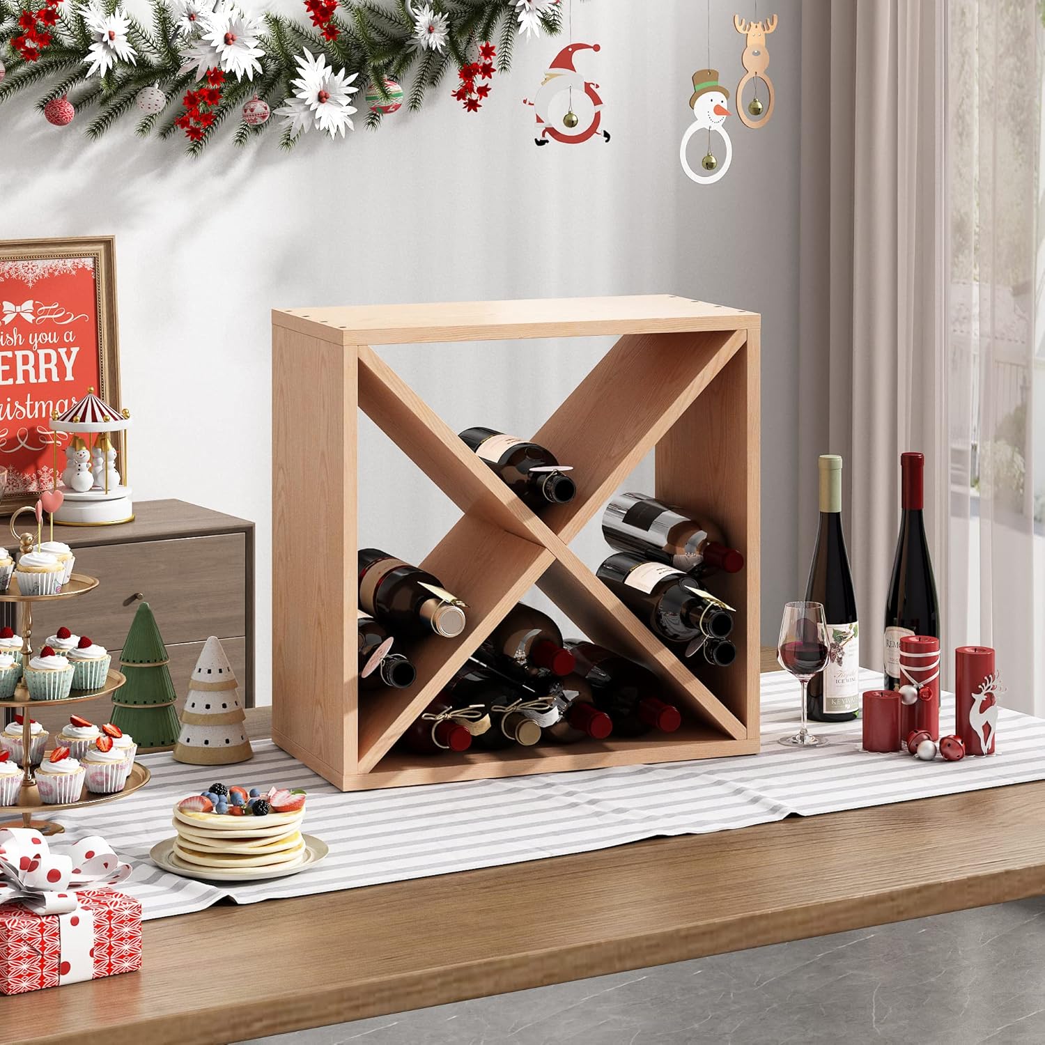 JAXPETY 24 Bottle Wood Wine Rack Holder Cube Storage 1