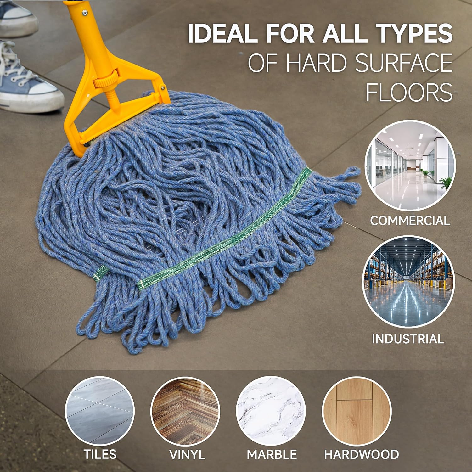 ONESIMUS 24oz Blue Cotton Looped Mop Head Replacements Pack of 6