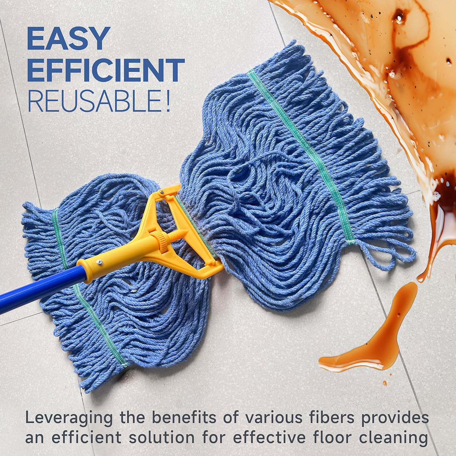 ONESIMUS 24oz Blue Cotton Looped Mop Head Replacements Pack of 6