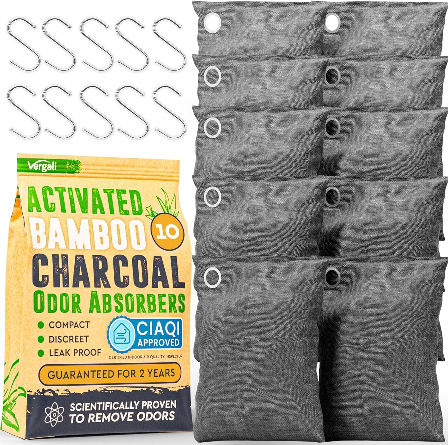 Vergali Activated Charcoal Odor Absorber Bags 10 Pack